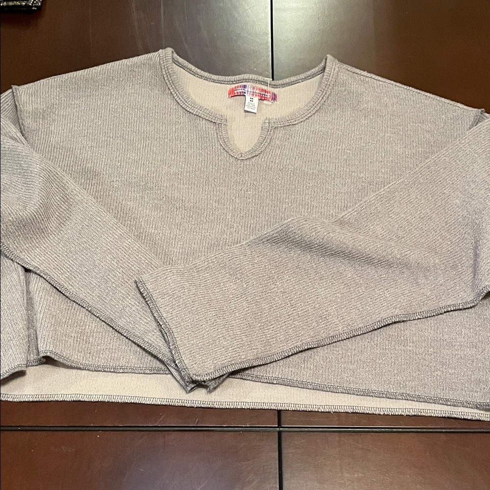 Urban Outfitters Women's V-Neck cropped Sweater in Light Gray